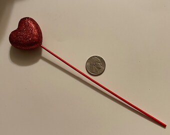 3 (1 in picture) glitter heart on wood stick picks, 10 inches tall (100/9)