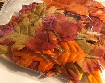 35 count bag red / orange tones fabric leaf mix, 100 mm (RR23)