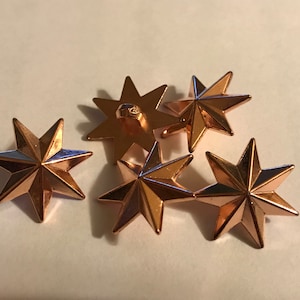 5 shiny copper color acrylic star shank buttons, 20 mm (35)