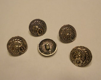 5 silver color flower design metal buttons, 17 mm (10)