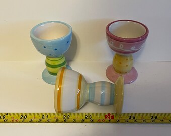 Set of 3 colorful Porcelain Egg Holders, 3 inches tall (MR)