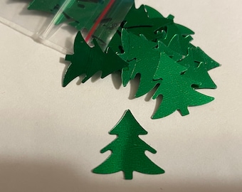 about 25 - 35 green Christmas tree confetti , 16 x 14 mm (27)