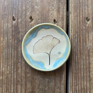 Small Pottery Trinket Dish with Ginkgo Leaf Design