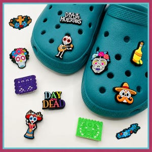 Day of the Dead Shoe Charms, Sugar Skull Shoe Accessories, Floral Skeleton Charms, Dia De Los Muertos