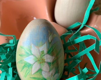 Painted Wood Easter Lily He Is Risen Easter Egg