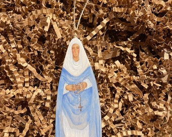 Our Lady of The Rosary Acrylic Painting Mini Wood Ornament