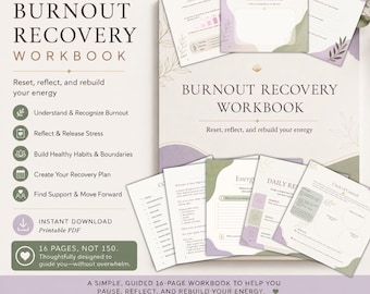 Burnout Recovery Workbook, Self Care Journal, Stress Relief Planner & Toolkit (Printable PDF)