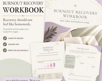 Burnout Recovery Workbook, Simple Self Care Journal, Stress Relief Planner & Toolkit (Printable PDF)