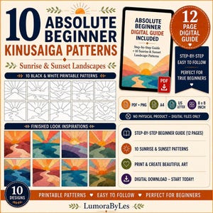 Kinusaiga Patterns, 10 Beginner Sunrise And Sunset Designs, Printable PDF Download