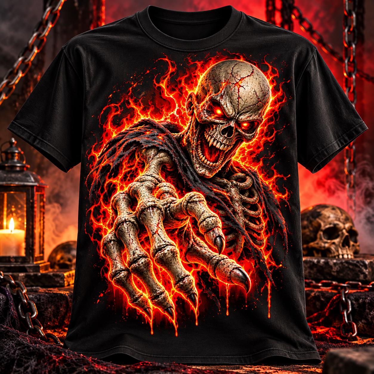 Skeleton on Fire Tee - Etsy