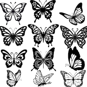 30 fjärilssilhuetter PNG JPG utskrift och klipp SVG Clipart-paket, kommersiellt bruk (digital nedladdning)