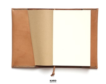 Personalized Leather Cover for MUJI Notebook, Italian Vegetable-tanned Leather, Natural Color (Free Keyring + Cable Organizer)