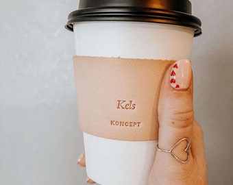 Personalized Leather Coffee Cozy - Sustainable, Reusable Cup Sleeve for All Cup Sizes