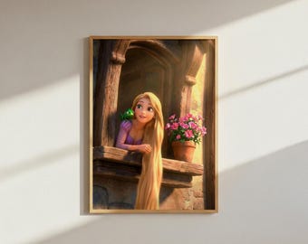 塔の上のラプンツェルのランタン水彩画プリント、5x7 ラプンツェルの