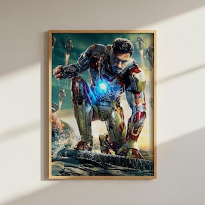 Iron Man Poster - Marvel Avengers Wall Art, Iron Man 3 Print, Superhero Room Decor, Tony Stark Wall Art, Marvel Fan Gift, Comic Movie Decor
