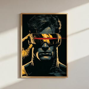 Cyclops Poster - X-Men Noir Wall Art, Visor Comic Print, Superhero Room Decor, Marvel Gaming Wall Art, X-Men Fan Gift, Dark Comic Wall Decor