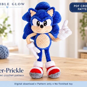 Blue Hedgehog Crochet Pattern PDF, Amigurumi Plush Toy Tutorial, 48 Pages