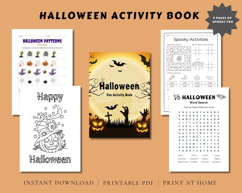 Halloween Activity Book for Kids, Printable Halloween Workbook ...
