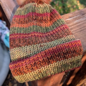 Winter Beanie, Knitted Adult unisex Hat, Double Layer, Extra Warm, Fall Colors, Gift Ideas, Holiday Shopping, Striped Design, Unique Gift