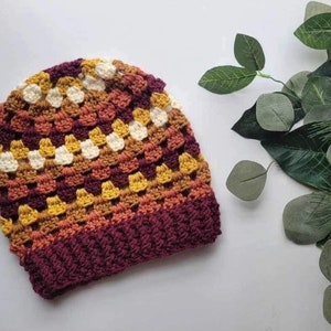 Bohemian, Granny Square, Boho, Handmade Beanie, Crochet Hat, Retro, Unique, Medium / Large Size, Autum colors, Fall Fashion, Gift Idea