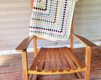 Handmade Crochet Granny Square Baby Blanket, Pastel Nursery Decor