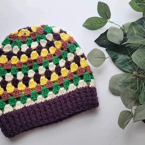 Granny Square, Boho, Handmade Beanie, Crochet Hat, Retro, Unique, Medium / Large Size, Bohemian, Stylish, Fall Winter Fashion, Gift Idea