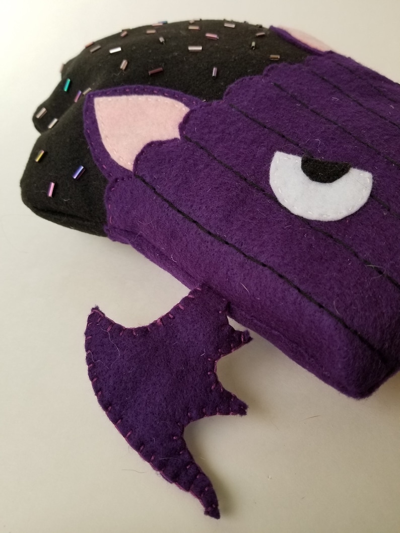 plushie bat toy cupcake Pillow goth toy hand sewn toy bat pillow handmade toy decrotive pillow plushie cupcake plush embroidery