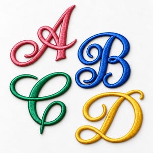 Monogram Letter Patch, Cursive Embroidered Iron On Initial Badge, Script Personalized Gift