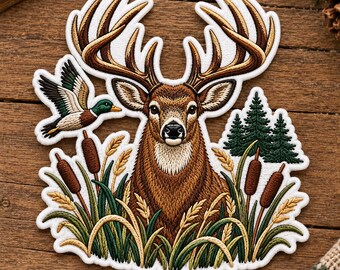 Deer Buck Embroidered Patch, Woodland Wildlife Iron On Badge, Rustic Nature Lover Gift