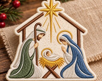 Nativity Embroidered Patch, Holy Family Christmas Iron On Badge, Christian Religious Gift