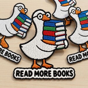Goose Read More Books Iron On Patch, Embroidered Book Lover Badge, Funny Reader Gift
