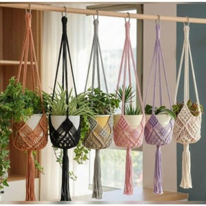 Macrame Plant Hanger Set of 2, Crochet Boho Hanging Planter, Handmade Cotton Pot Holder with Hooks, Multiple Colors