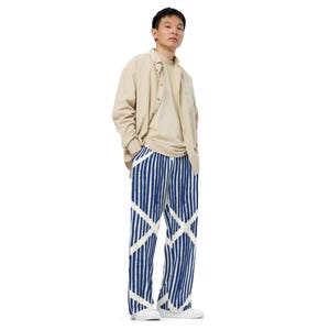 Pantaloni Linee Coreani Larghi Streetwear Unisex Wide-Leg Seoul Geo Lines Abbigliamento K-Pop Stampa All Over Geometrici Indie Retro Urban