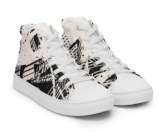 Koreaanse streetwear Seoul Abstracte Mono Sneakers Canvas K-Pop Kleding Casual Basketbal Wit Zwart Mode Hongdae Comfortabele Hoge Schoenen Heren