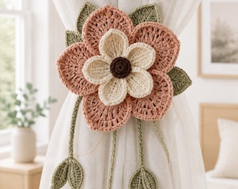 Crochet Curtain Tieback Pattern PDF, Floral Curtain Holder, Botanical Window Decor, Instant Digital Download