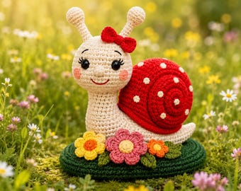 Rosy Spiral Snail Crochet Pattern, Amigurumi Toy PDF Download