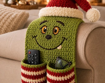Christmas Crochet Sofa Arm Organizer Pattern, Remote Holder Couch Caddy PDF Digital Download