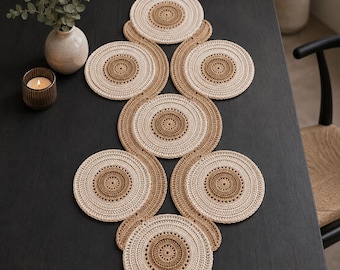 Crochet Table Runner Pattern, Boho Circular Medallion Dining Table Decor, DUNEHALO PDF Digital Download