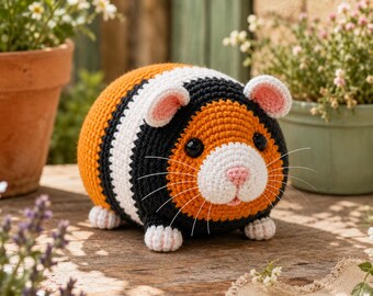 Tricolour Guinea Pig Crochet Pattern, Round Amigurumi Cavy PDF Download
