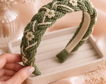 Braided Botanical Crochet Headband Pattern PDF, Sagevine Heirloom Halo Floral Hair Accessory