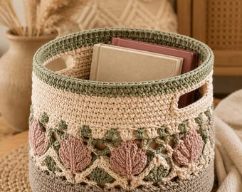 Crochet Storage Basket Pattern, Floral Organizer PDF, Boho Home Decor (Digital Download)
