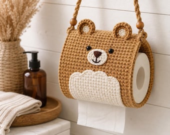 Bear Toilet Roll Holder Crochet Pattern, Hanging Bathroom Decor PDF