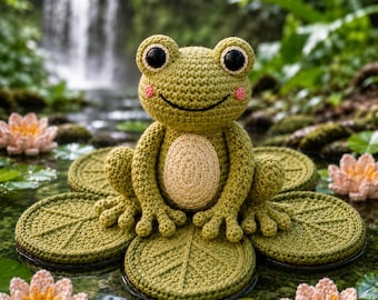 Frog Amigurumi Crochet Pattern, Frog on Lily Pads, Pond Animal Plush PDF, Instant Download
