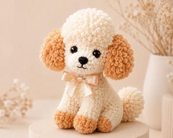 Apricot Cloud Poodle Crochet Pattern, Boucle Amigurumi Dog Plush Tutorial (PDF Download)