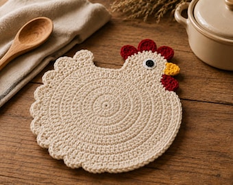Chicken Trivet Crochet Pattern: Farmhouse Hen Hot Pad PDF