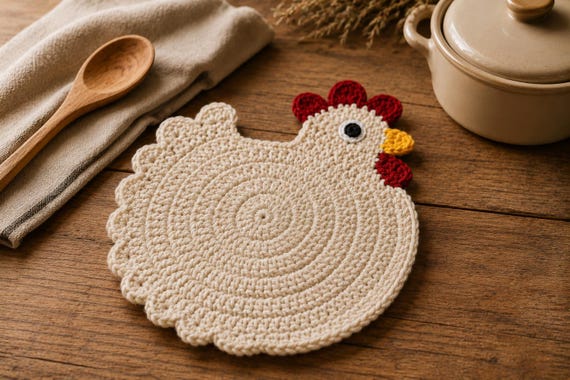 Chicken Trivet Crochet Pattern: Farmhouse Hen Hot Pad PDF