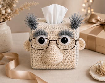 Wise Grandpa Tissue Box Cover Crochet Pattern, Funny Home Decor PDF Download