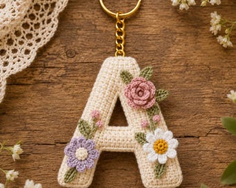 Letter A Crochet Pattern, Floral Alphabet Keychain PDF, Padded Rose Daisy Bag Charm
