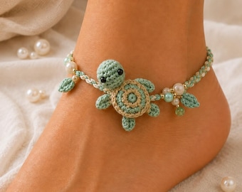 Sea Turtle Crochet Anklet Pattern, Micro Amigurumi Charm PDF