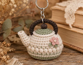Crochet Teapot Keychain Pattern PDF, Textured Mini Tea Pot Bag Charm, Cottagecore Amigurumi Tutorial